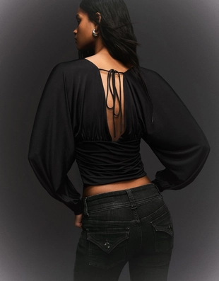 Топ с длинными рукавами и сборками- Заказать в России