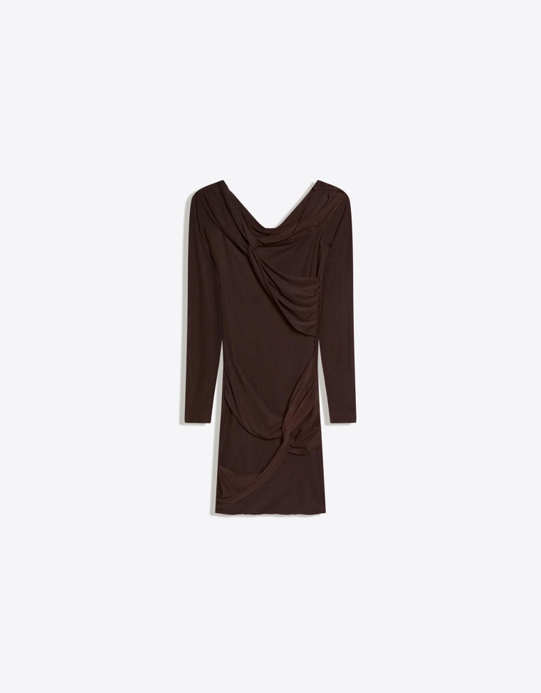 Мини-платье из полупрозрачной ткани с длинными рукавами и узлами