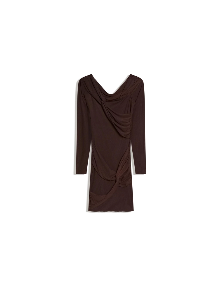 Мини-платье из полупрозрачной ткани с длинными рукавами и узлами