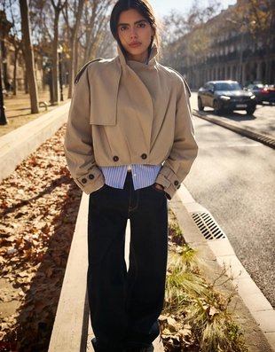 Укороченный тренч с рукавами-фонариками- Заказать в России