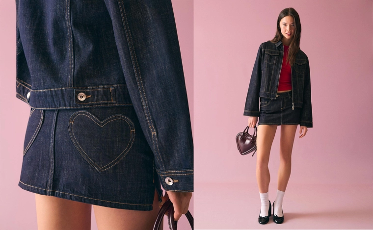 Джинсовая мини-юбка с вышивкой