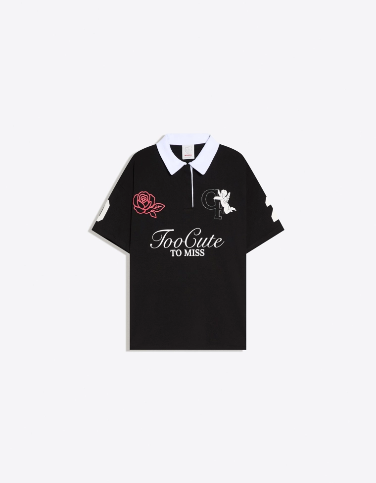 Футболка поло с принтом и стразами