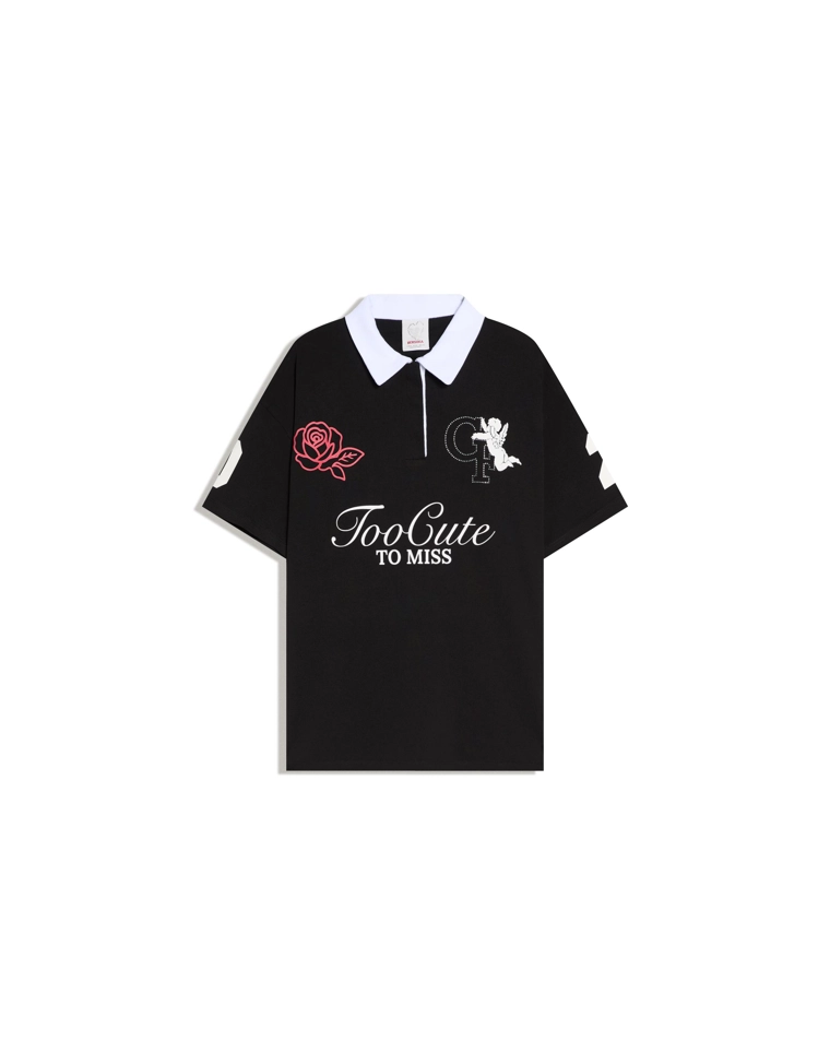 Футболка поло с принтом и стразами