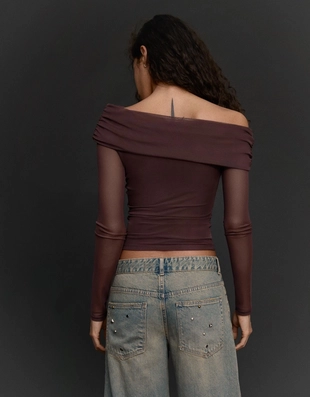 Асимметричный лонгслив из полупрозрачной ткани- Заказать в России