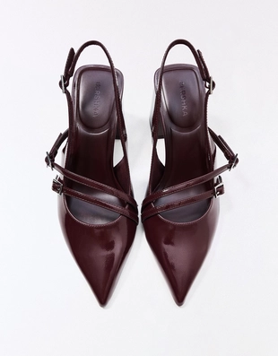 Туфли с открытой пяткой, широким каблуком и пряжками- Заказать в России