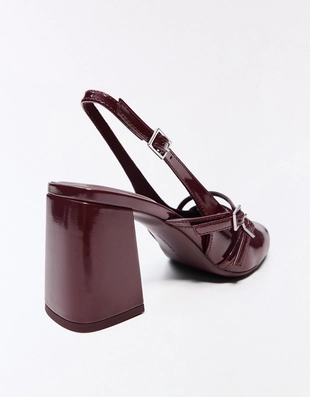 Туфли с открытой пяткой, широким каблуком и пряжками- Заказать в России