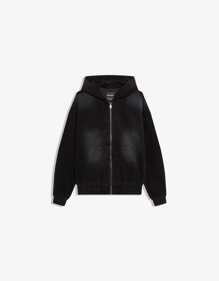 Куртка геометрического кроя из вельвета с капюшоном