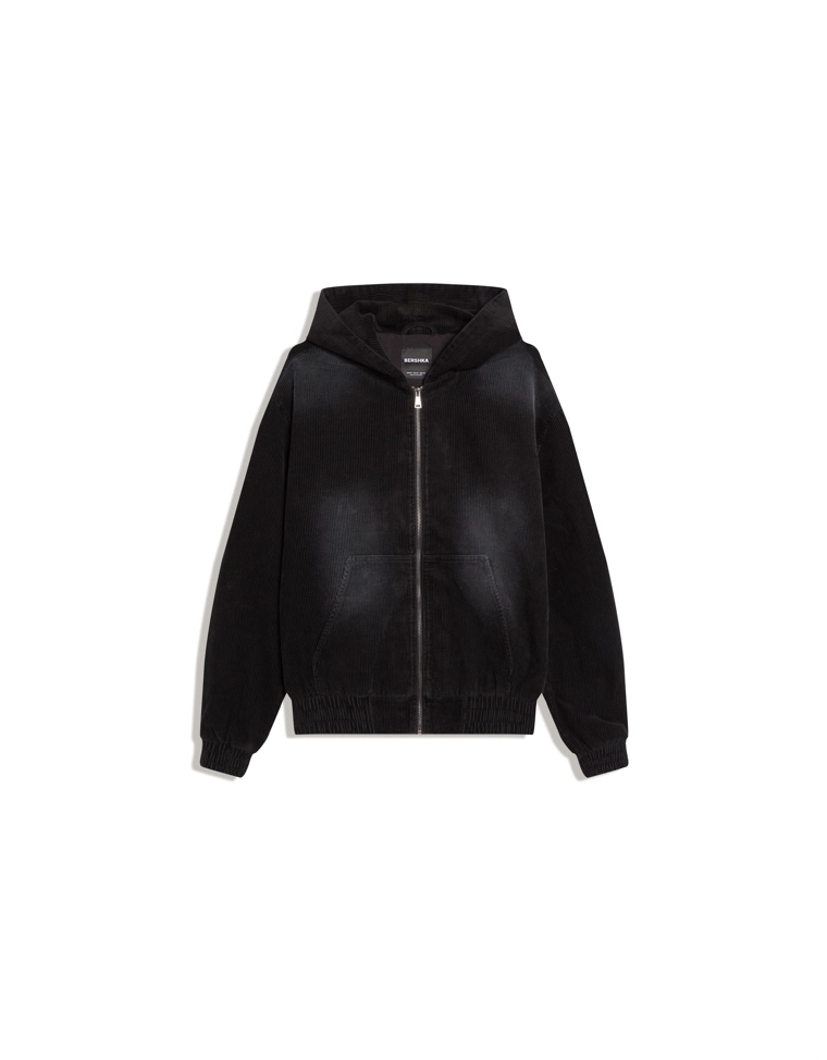 Куртка геометрического кроя из вельвета с капюшоном