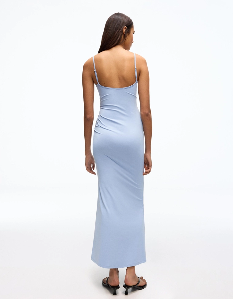 Платье миди на бретелях со сборками