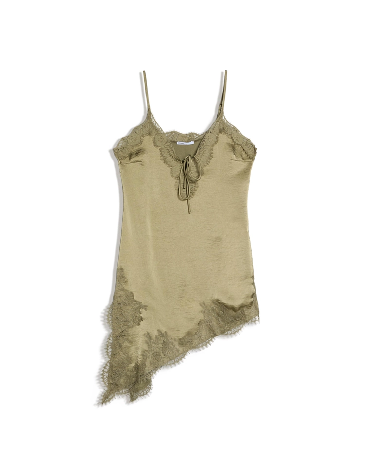 Мини‑платье асимметричного кроя из сатина