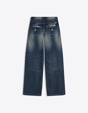 Джинсы-бойфренды с низкой посадкой и вышивкой- Заказать в России