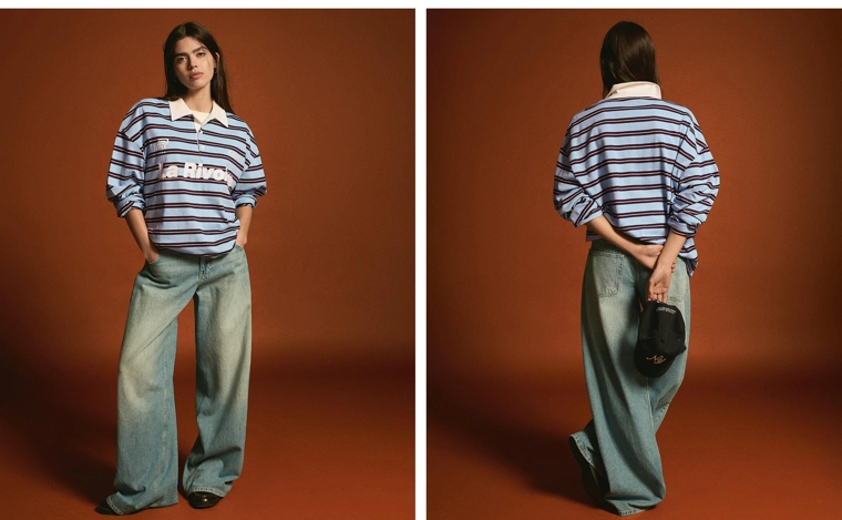 Футболка с воротником поло, длинными рукавами и принтом