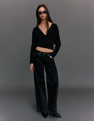 Футболка с длинными рукавами и сборками- Заказать в России