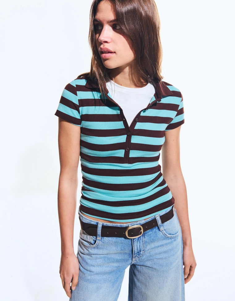 Поло в полоску с короткими рукавами