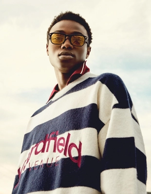 Свитер в полоску с круглым вырезом и вышивкой- Заказать в России