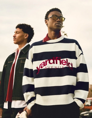 Свитер в полоску с круглым вырезом и вышивкой- Заказать в России