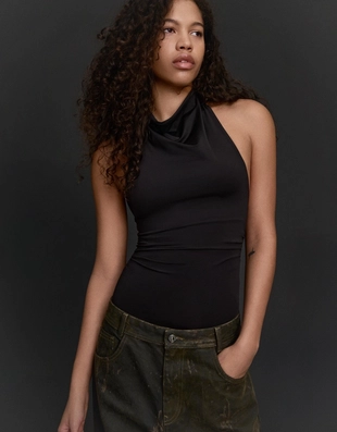 Боди с горловиной халтер и сборками- Заказать в России