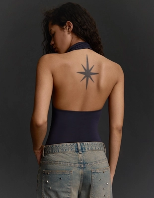 Боди с горловиной халтер и сборками- Заказать в России