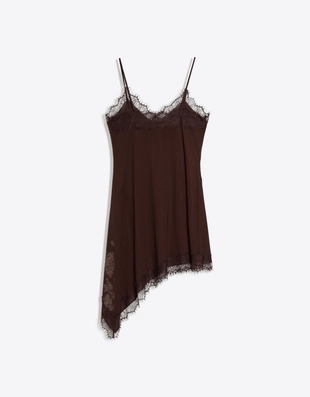Мини-платье из полупрозрачной ткани с отделкой кружевом- Заказать в России
