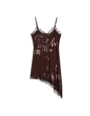 Мини-платье из полупрозрачной ткани с отделкой кружевом- Заказать в России