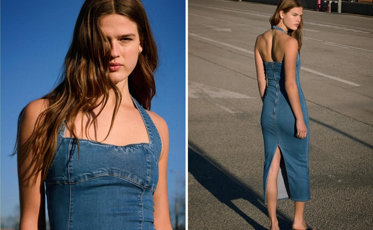 Джинсовое платье миди