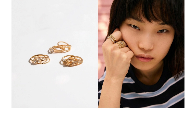 Набор из 9 колец со стразами