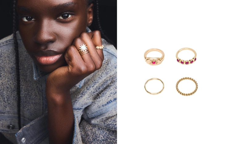 Набор из 7 колец с бусинами