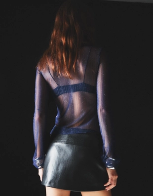 Лонгслив из полупрозрачной ткани с блестящей отделкой- Заказать в России