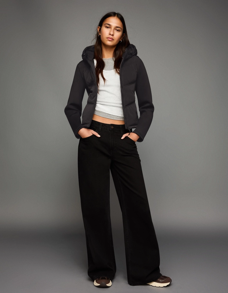 Combined hood jacket with neoprene effect