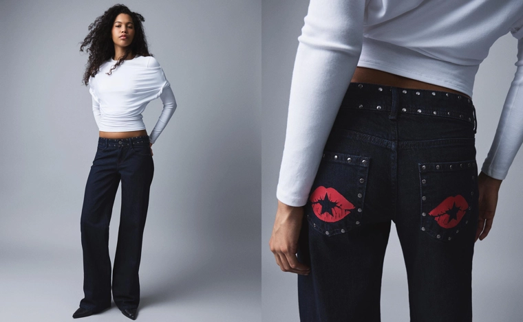 Джинсы свободного кроя с низкой посадкой и заклепками