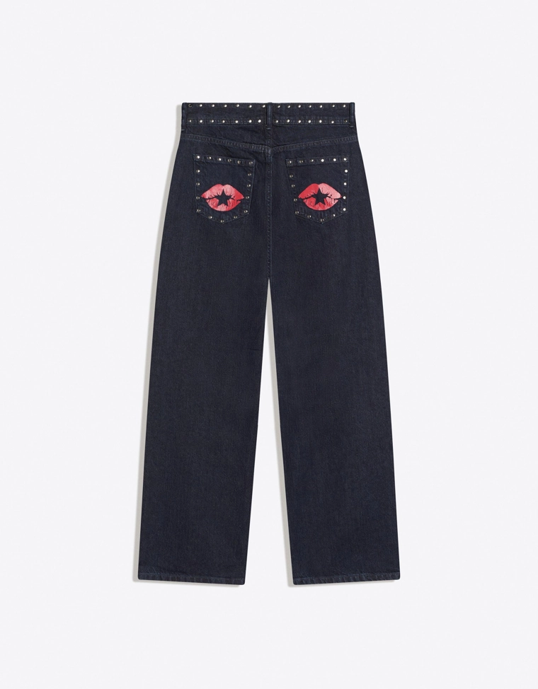 Джинсы свободного кроя с низкой посадкой и заклепками