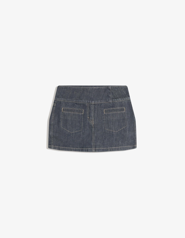 Джинсовые юбка-шорты с завышенной талией