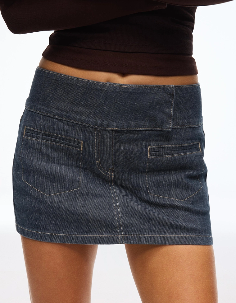 Джинсовые юбка-шорты с завышенной талией