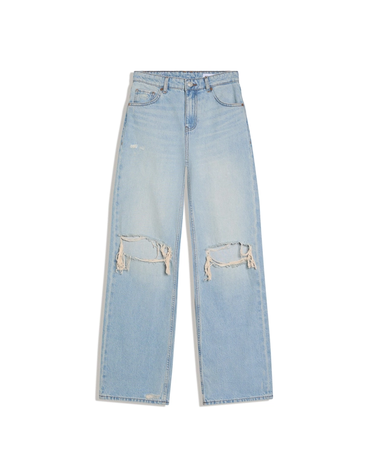 Джинсы свободного кроя с высокой посадкой и разрезами