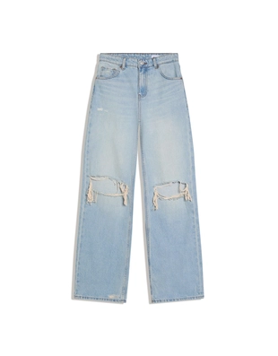 Джинсы свободного кроя с высокой посадкой и разрезами- Заказать в России