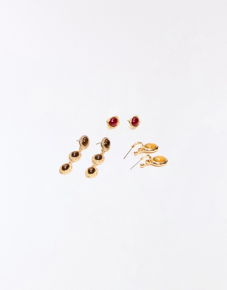 Набор из трех пар каскадных серег с камнями