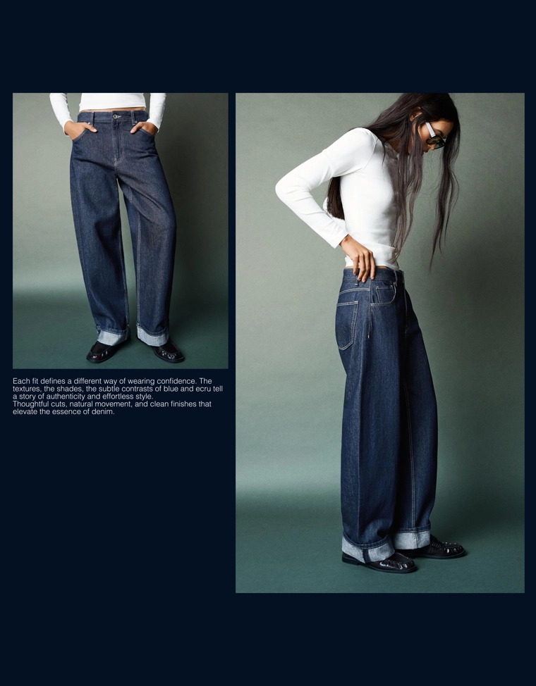 Джинсы свободного кроя с низкой посадкой и отворотами