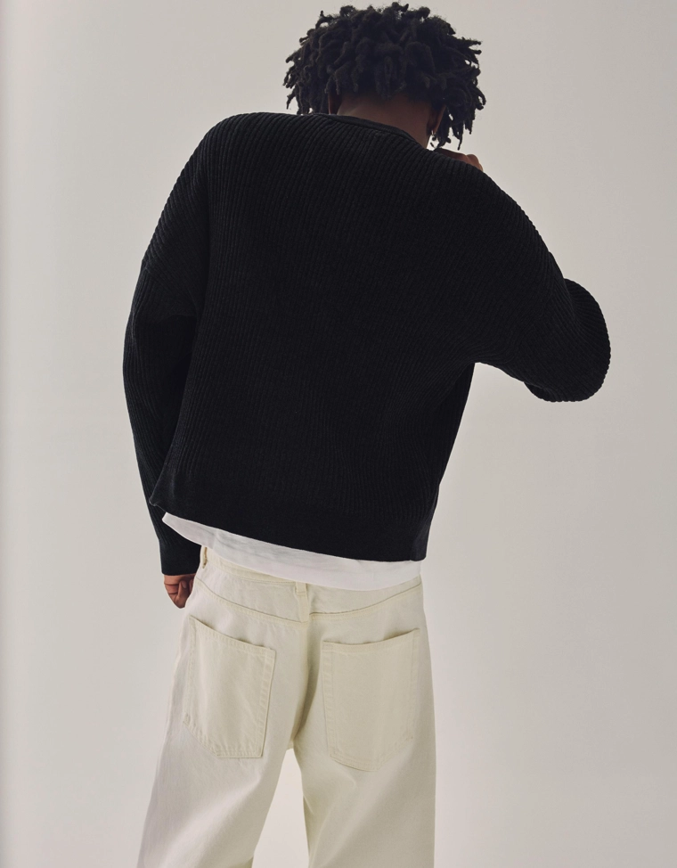 Свитер из синели с круглым вырезом и принтом