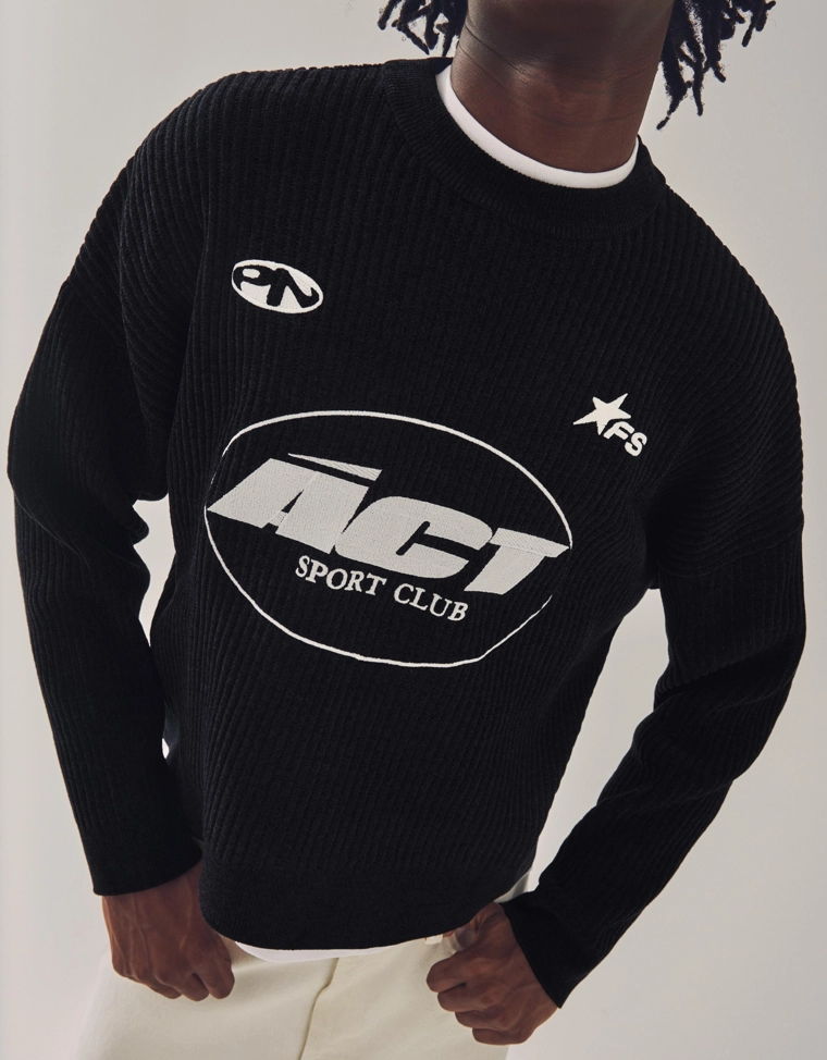 Свитер из синели с круглым вырезом и принтом