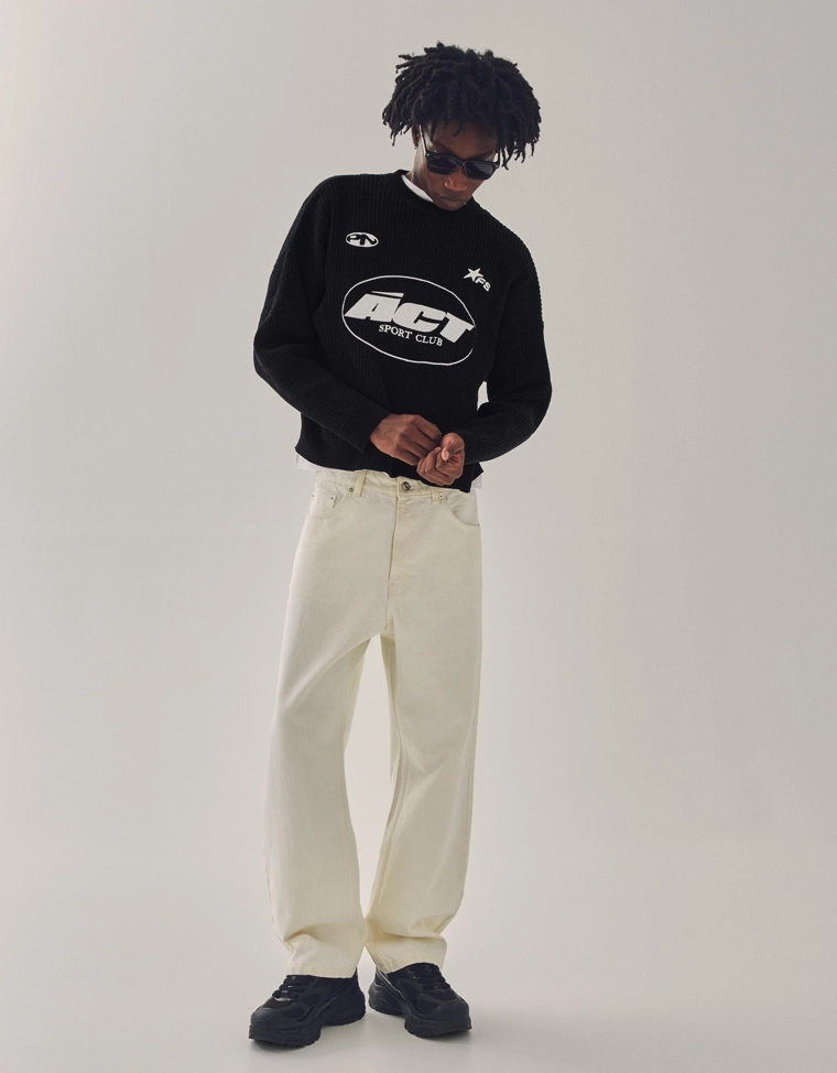 Свитер из синели с круглым вырезом и принтом