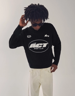 Свитер из синели с круглым вырезом и принтом- Заказать в России