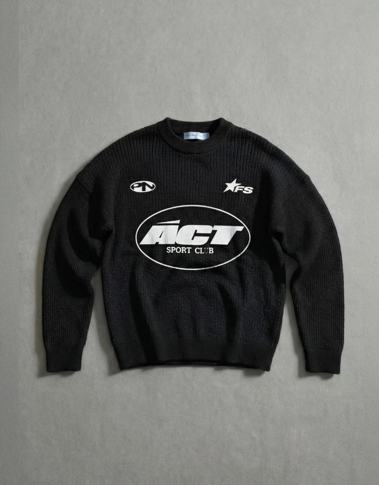 Свитер из синели с круглым вырезом и принтом