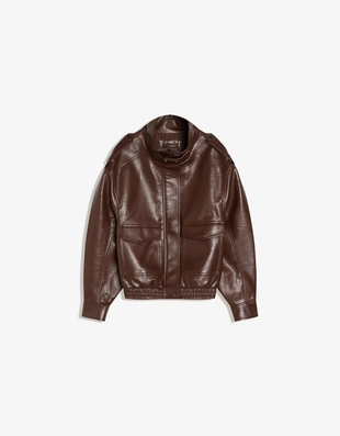 Куртка из искусственной кожи с воротником-трубой- Заказать в России