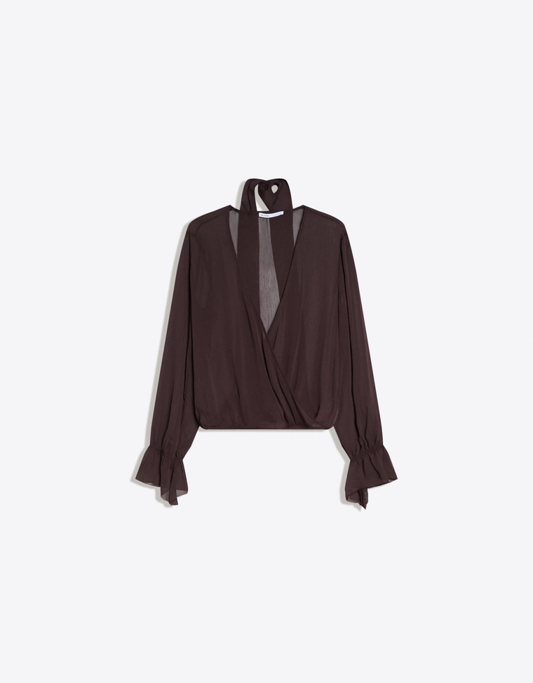 Блуза с длинными рукавами и шарфом с запахом