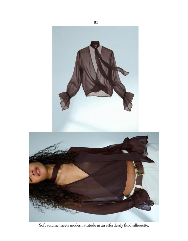 Блуза с длинными рукавами и шарфом с запахом