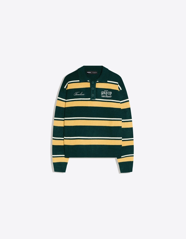 Свитер с воротником-поло и принтом