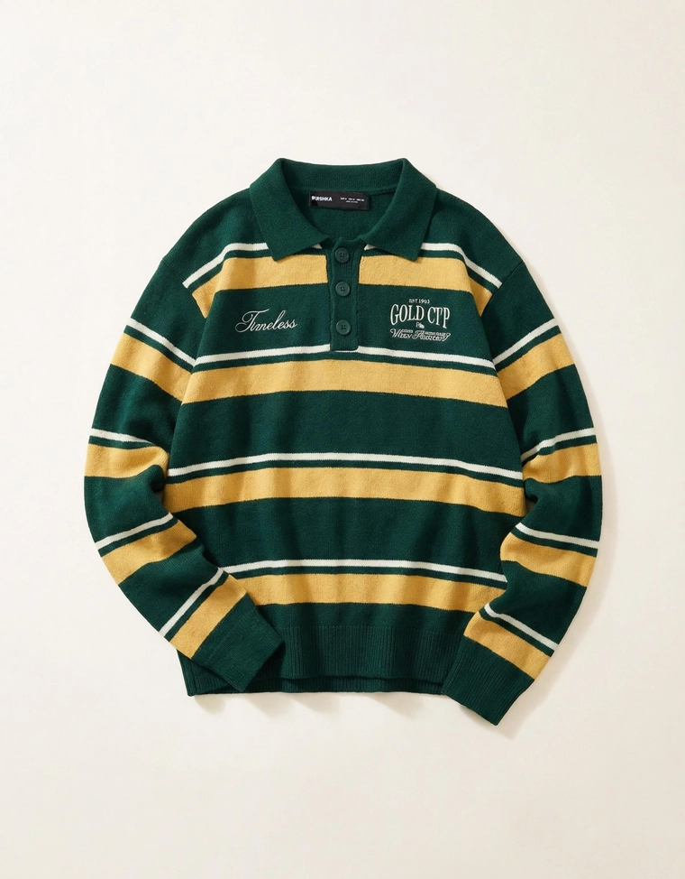 Свитер с воротником-поло и принтом