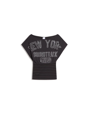 Футболка с короткими рукавами асимметричного кроя с поясом и принтом- Заказать в России