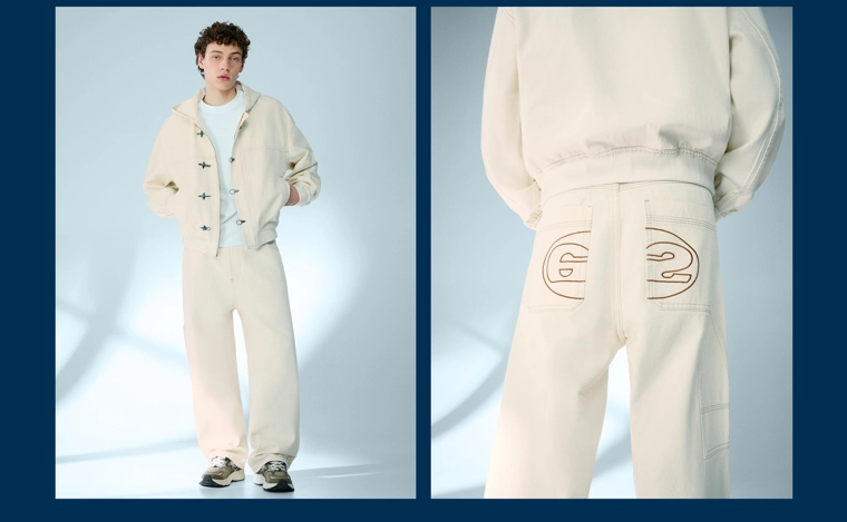 Джинсы-бананы в стиле нео-карго оверсайз с вышивкой