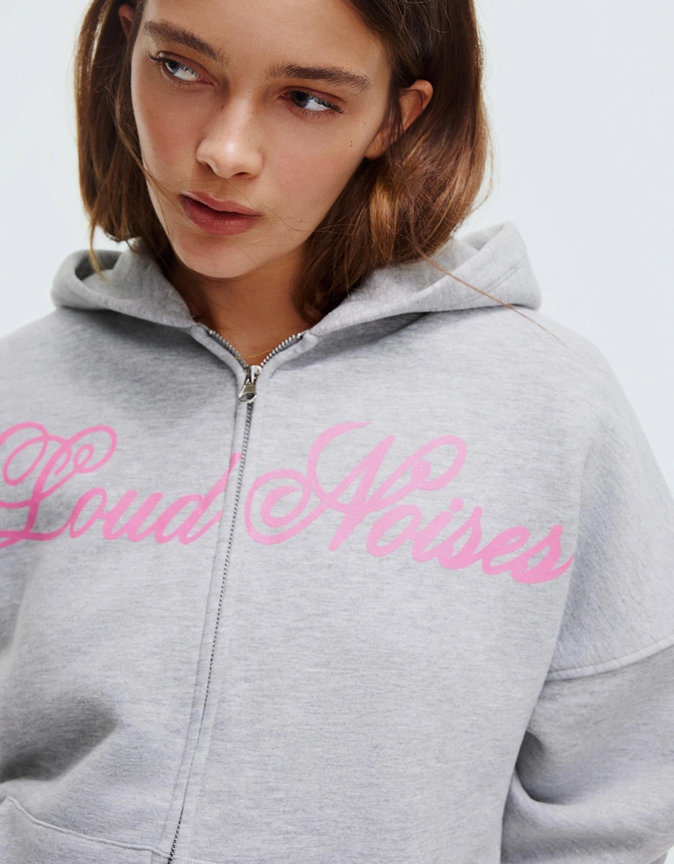 Худи оверсайз на молнии с принтом